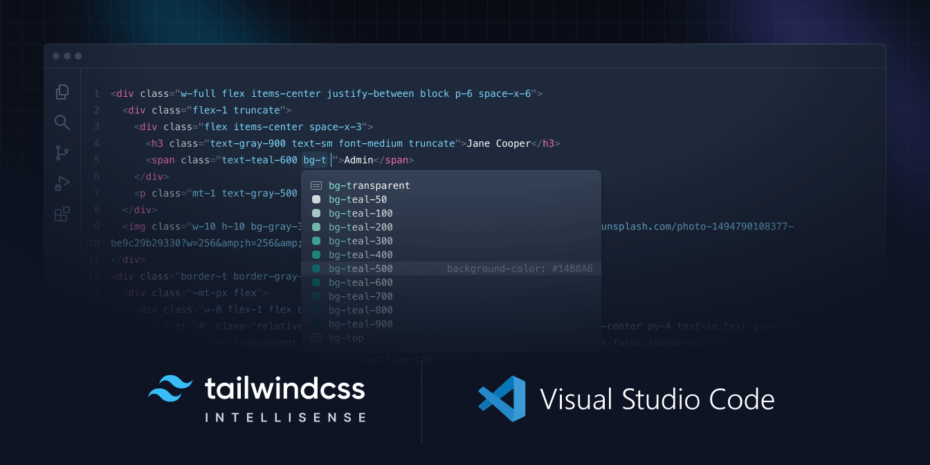Tailwind CSS IntelliSense extension for Visual Studio Code